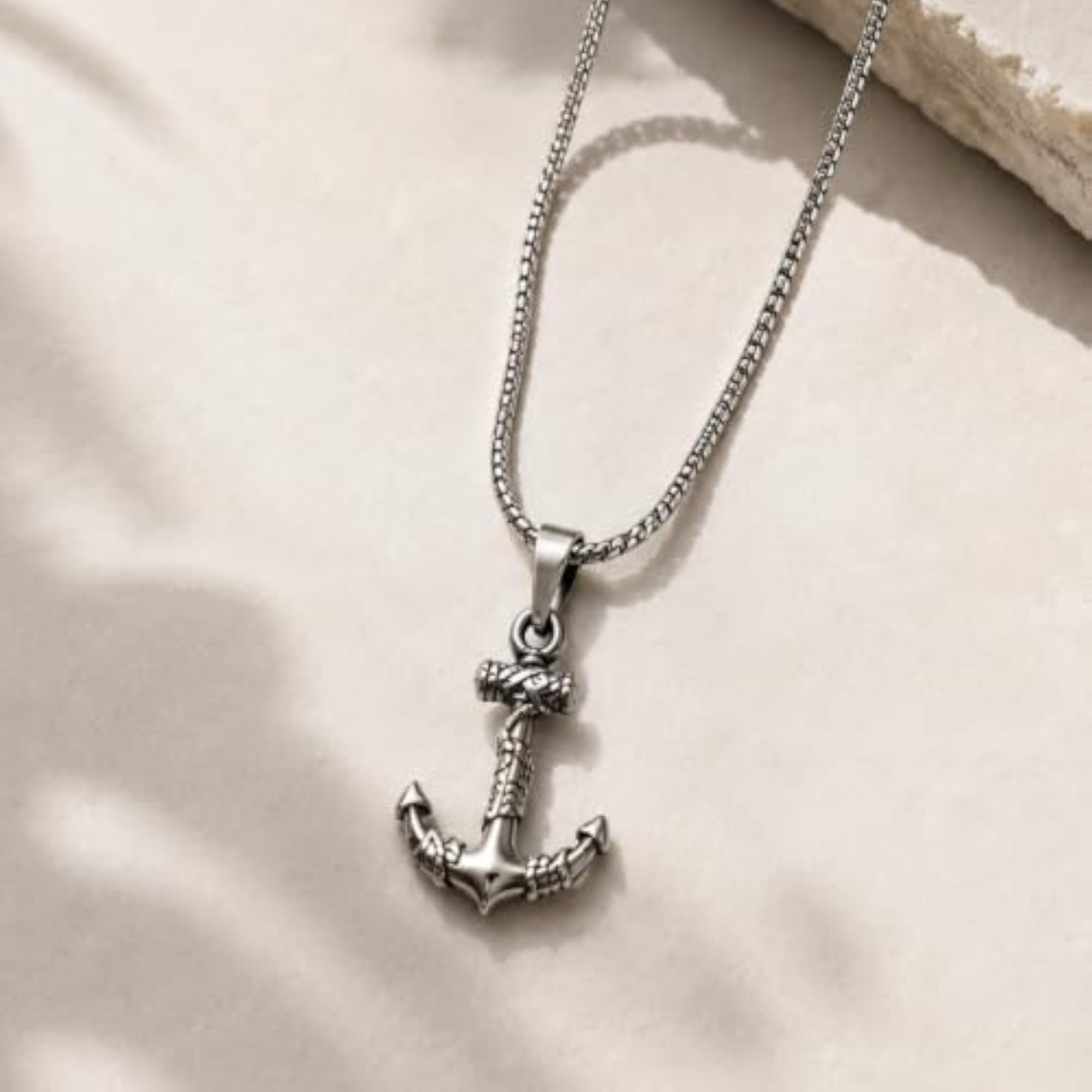 Men's Anchor Pendant Chain Necklace, Nautical Design